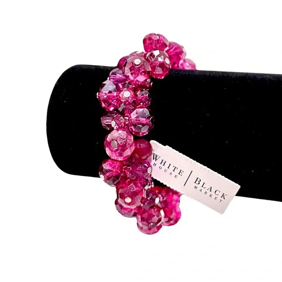 WHITE HOUSE BLACK MARKET Magenta Pink Cluster Bead Elastic Bracelet | NWT - Picture 9 of 9